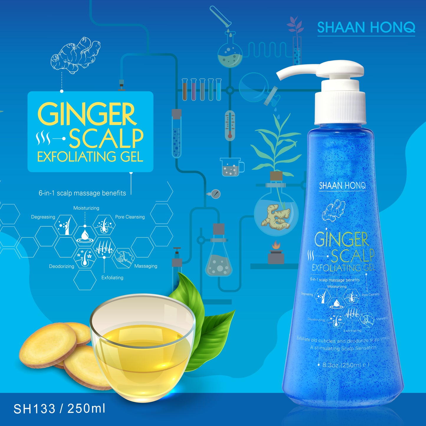 Gel exfoliante de jengibre para el cuero cabelludo 