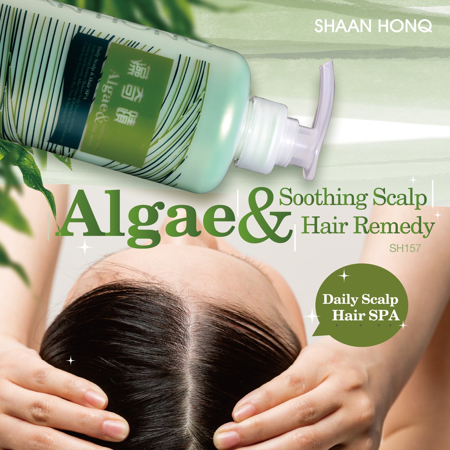 Remedio capilar calmante para el cuero cabelludo con algas